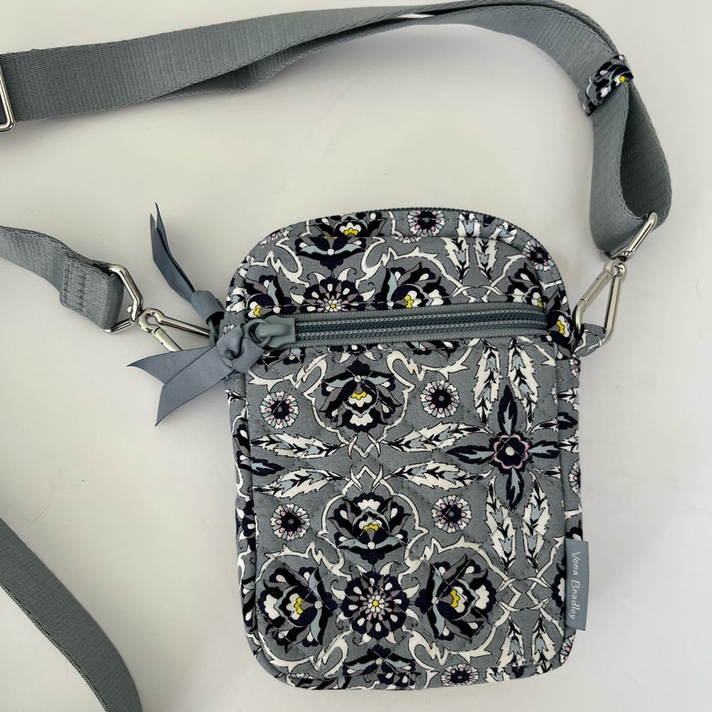 Vera Bradley Small Convertible Crossbody Bag Adjustable Strap Blue Plaza Tile